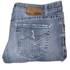 BKE Tyler 36R 36X30 MENS Straight Leg Whiskered Distressed Blue Jeans Fading